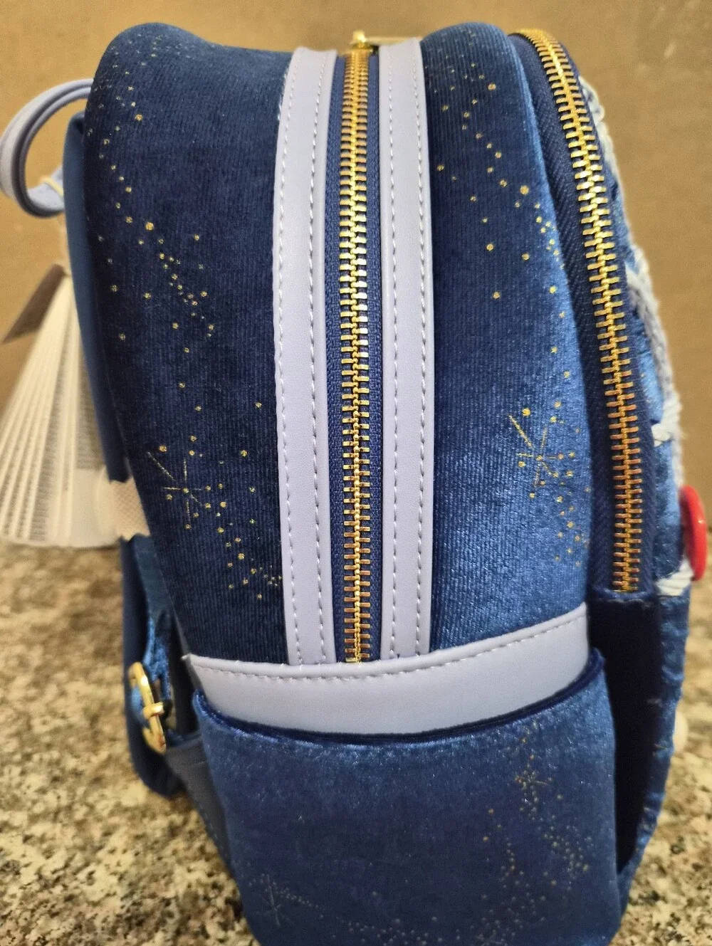 Loungefly Shimmery Blue Tinker Bell Mini Backpack with Colorful Buttons